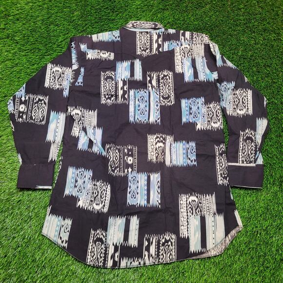 VTG 80s Panhandle Slim USA Abstract Ikat Print Cotton Shirt XXL Tall - Picture 4 of 6